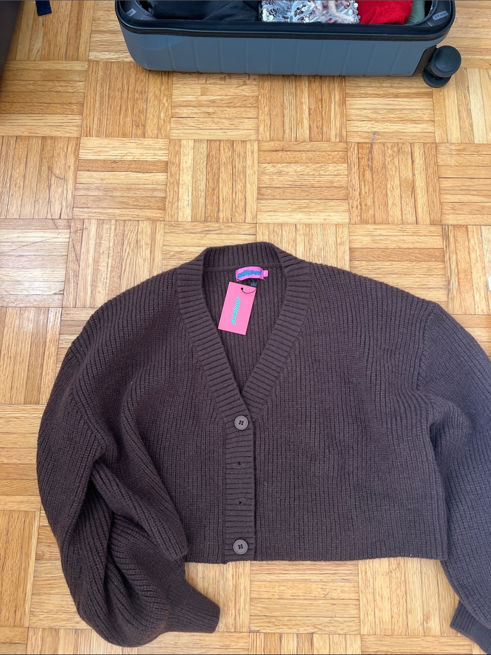 Edikted Chocolate Brown V-Neck Ribbed Button Cardigan